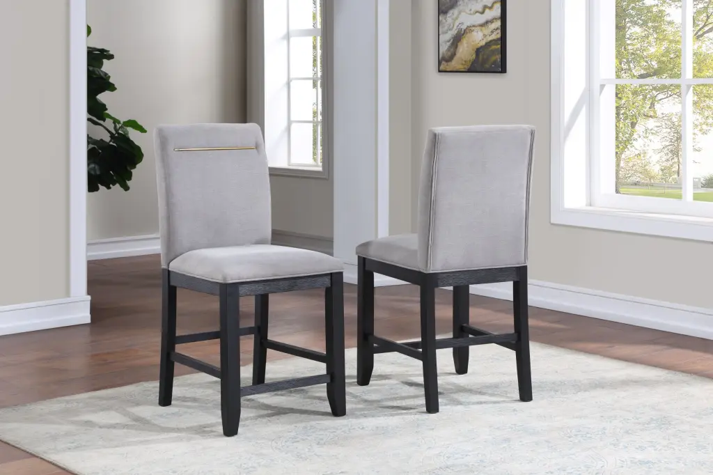 Yves Counter Chair Set 2 Gray Shiny Metal White Material steve silver furniture