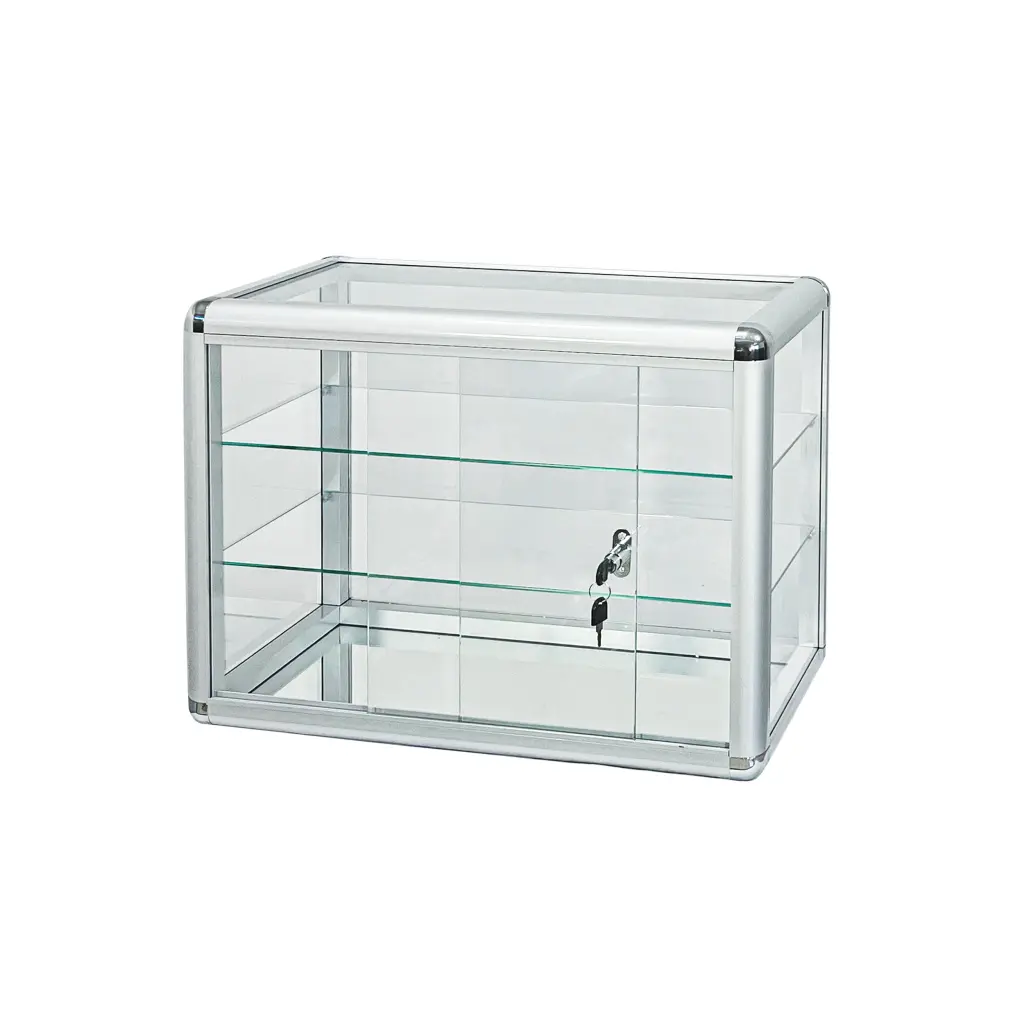 Tempered Crystal Counter Top Display Feature Sliding Crystal Door w2221