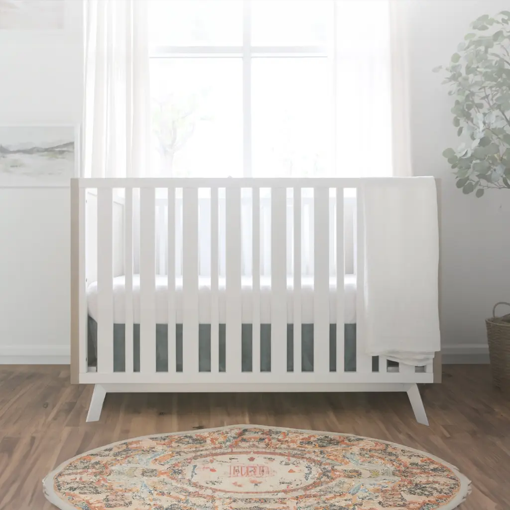 Prague Convertible Crib Cotton Grey and White Natural Wood Wash Finish b2714