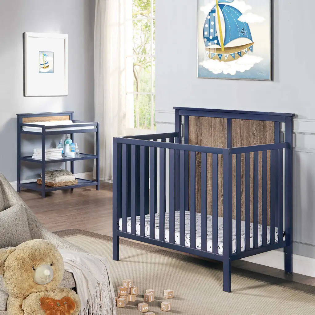 Connelly Mini Crib Mattress Pad Midnight Blue and Vintage Walnut simple living