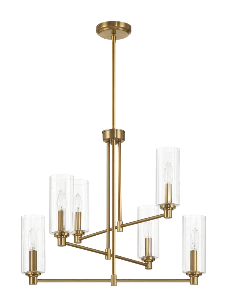 Timeless Six Lights Chandelier Clear Ribbed Crystal Satin Copper Alloy Finish ashcroft furniture