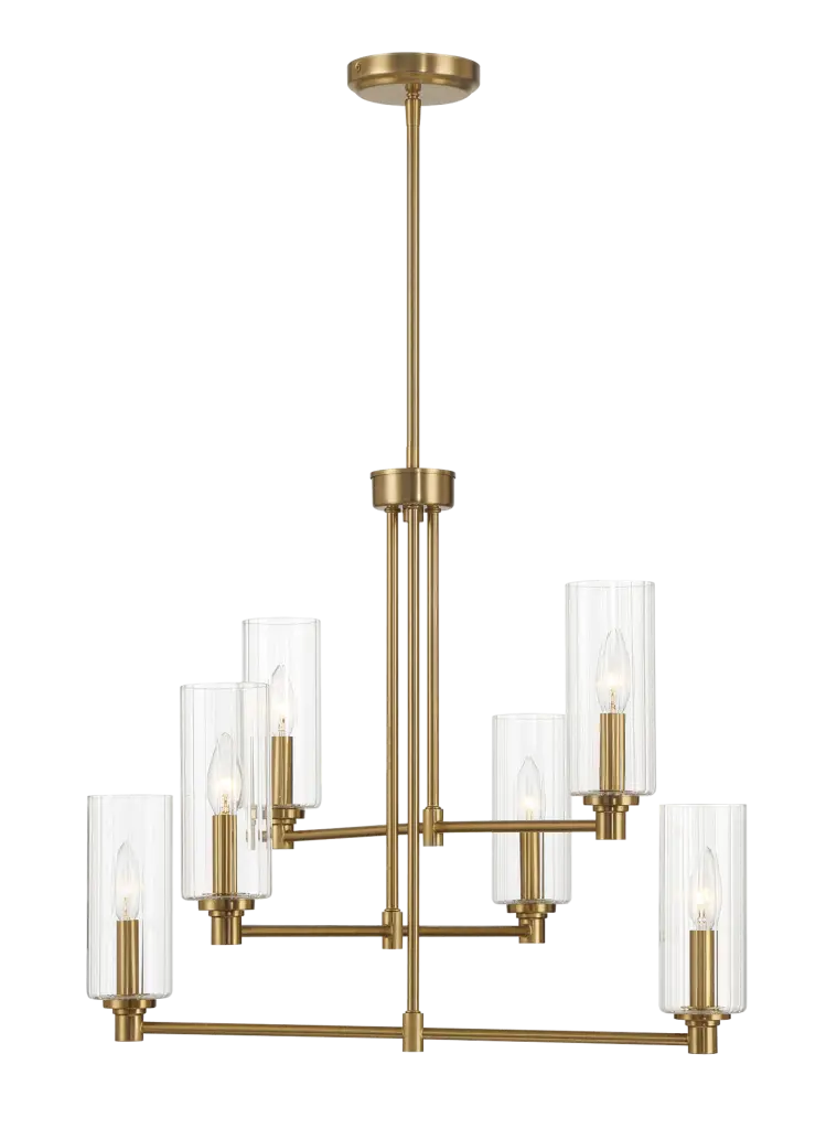 Timeless Six Lights Chandelier Clear Ribbed Crystal and Satin Copper Alloy ashcroft furniture