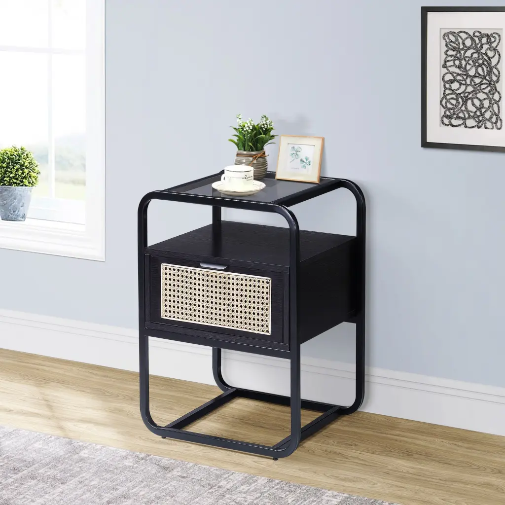 Black Accent Table Crystal Top Living Room Drawers Modern Furniture furniture max