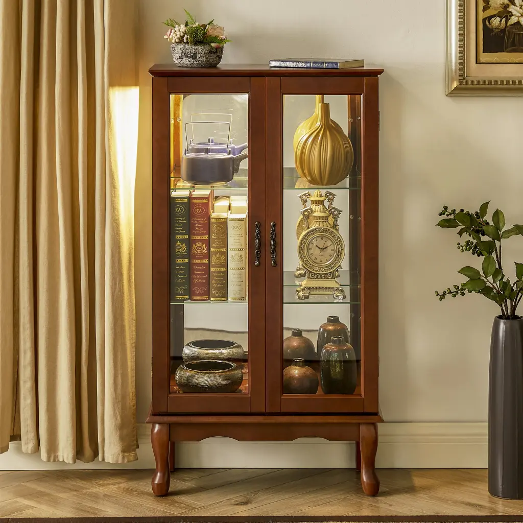 Lighted Curio Display Cabinet Customizable Shelves, Elegant Showcase Collectibles harmony