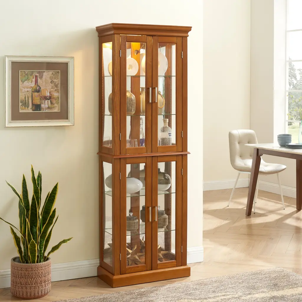Lighted Curio Display Cabinet Customizable Shelves Glass Doors harmony