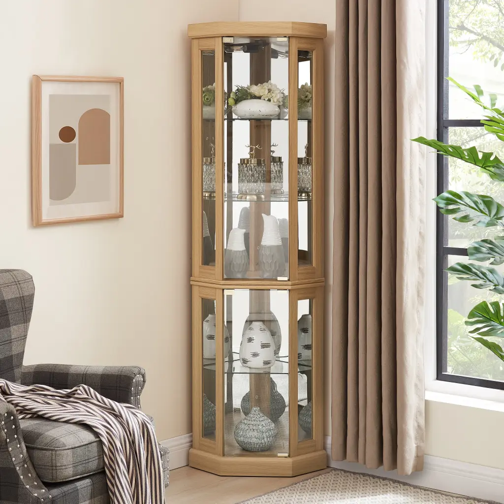 Corner Crystal Cabinet Lighted Curio Cabinet Corner Display Case rnb