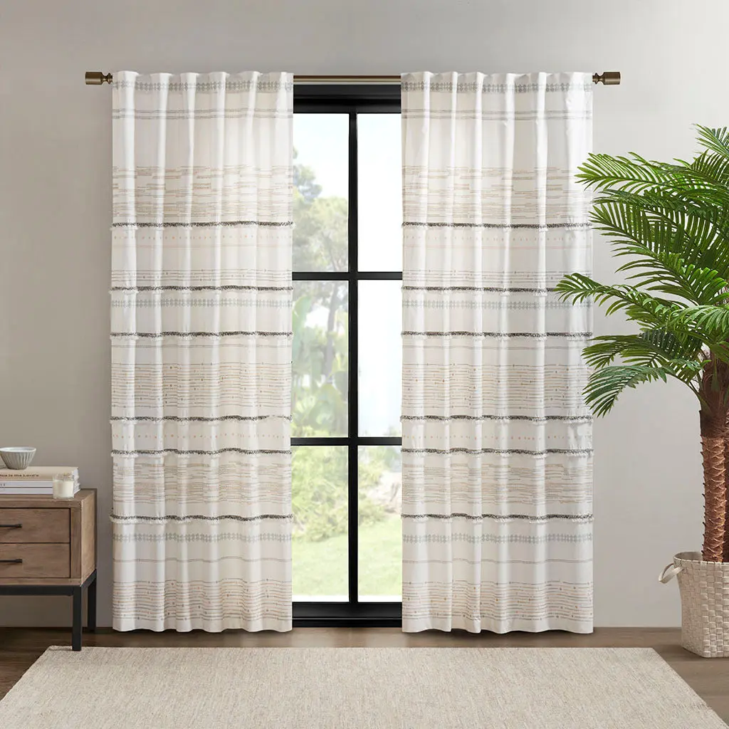 Cotton Printed Curtain Panel Tassel Trim And Lining Only 1 Piece Panel Elegant jla
