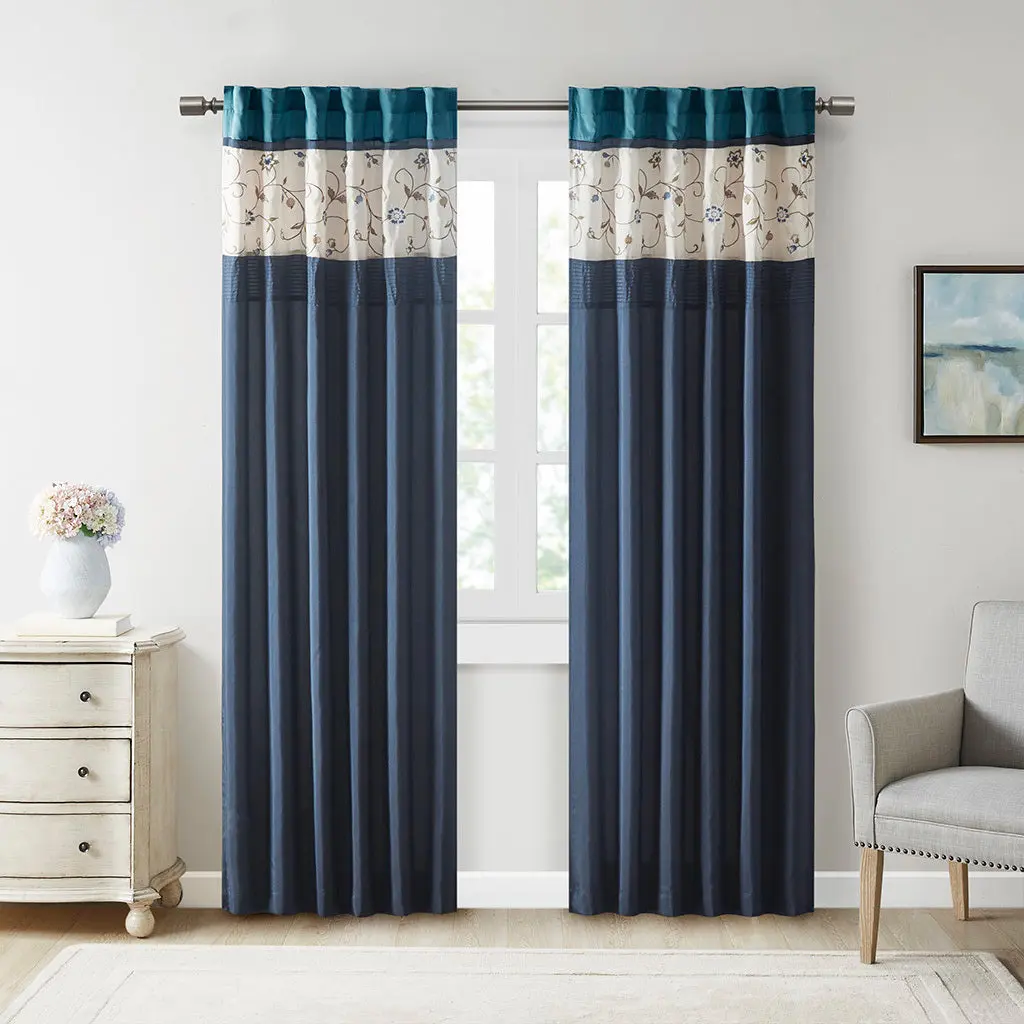 Embroidered Drape Panel Only 1 Piece Navy Polyester Decorative Curtain Panel jla