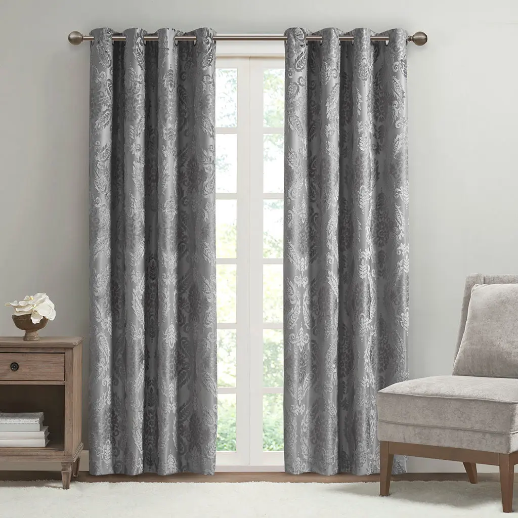 Knitted Jacquard Paisley Total Blackout Grommet Top Curtain Panel Only jla