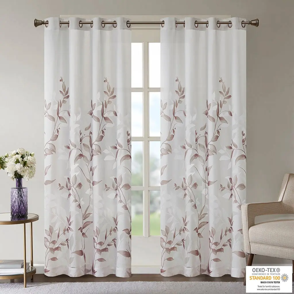 Burnout Printed Drape Panel White Multi Polyester Window Curtain jla