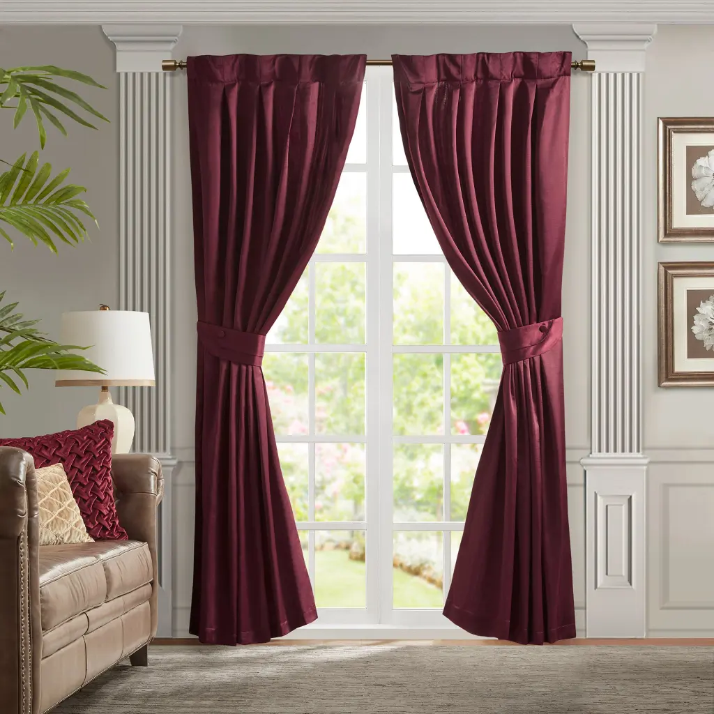 Pleat Drape Panel Tie Support 1 PC Burgundy Polyester jla