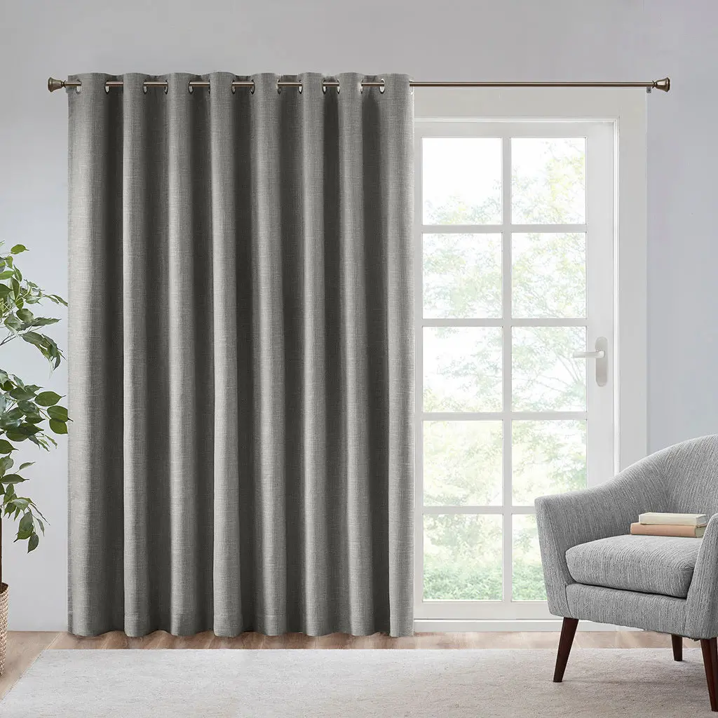 Printed Heathered Blackout Window Curtain Panel Grey Polyester Patio Drapes jla