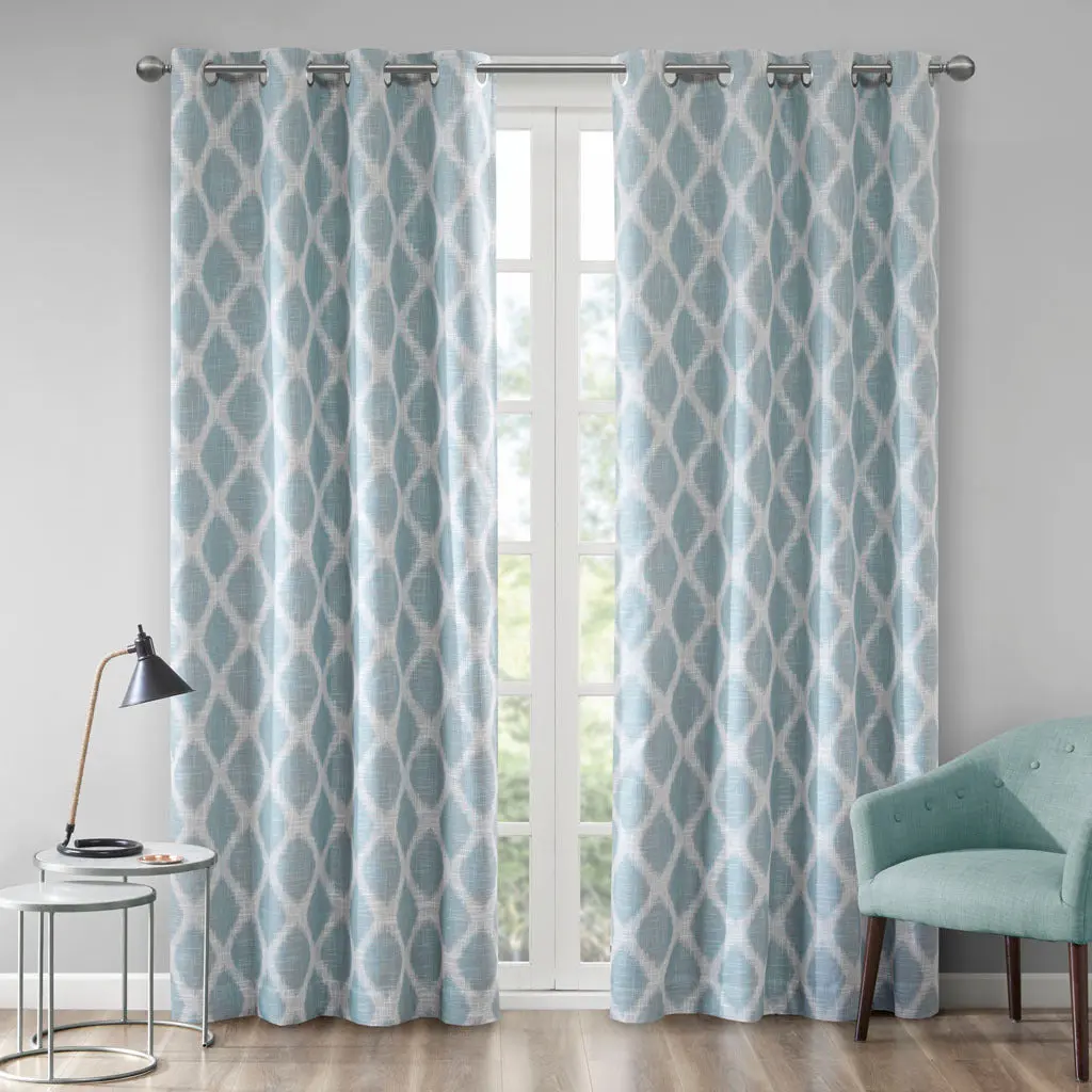 Printed Ikat Blackout Drape Panel Only 1 Piece Aqua Polyester jla