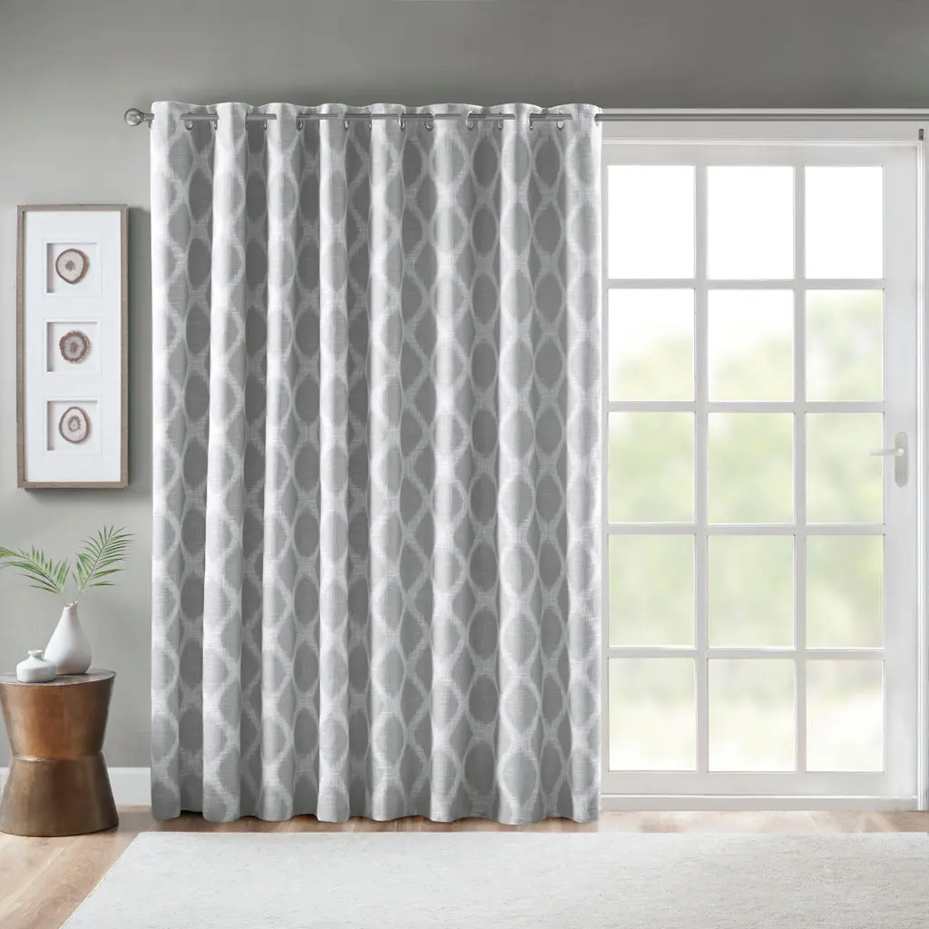 Printed Ikat Blackout Patio Drape Grey Polyester Single Panel jla