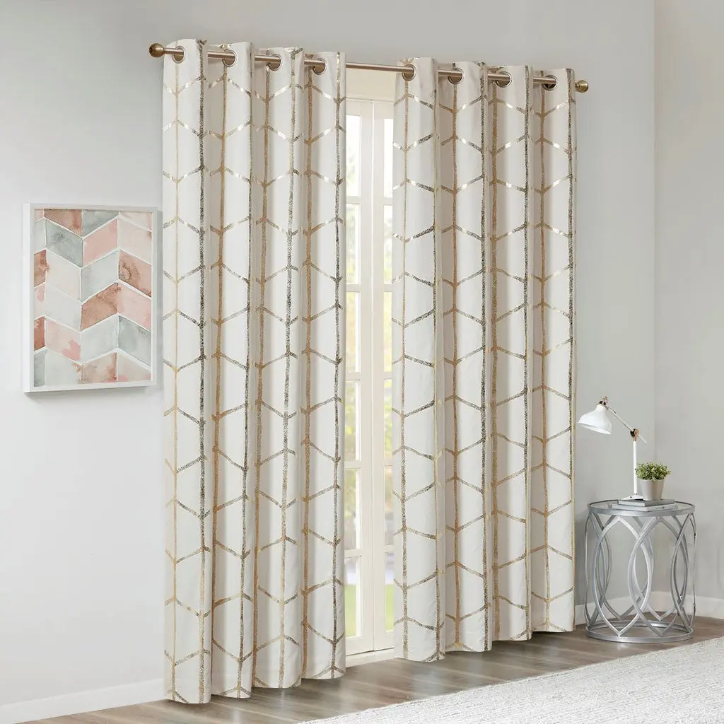 Total Blackout Metallic Print Grommet Top Curtain Panel Single Panel jla