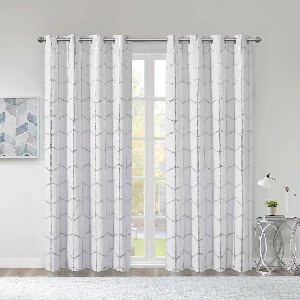 Total Blackout Metallic Print Grommet Top Curtain Panel Single Panel jla