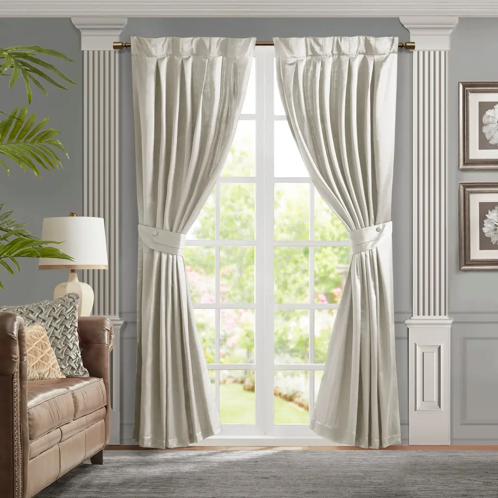 White Polyester Pleat Drape Panel Tieback Single Curtain Panel jla