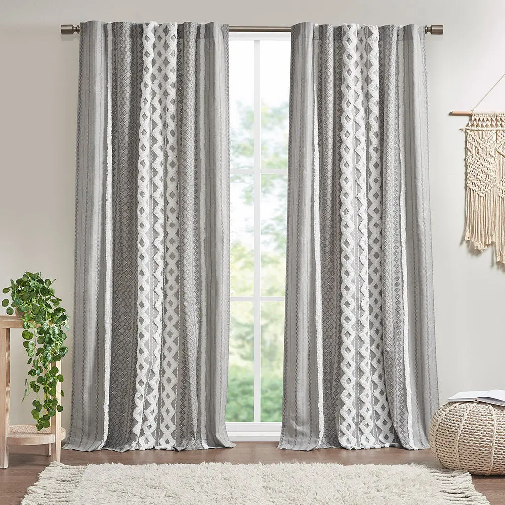 Cotton Printed Curtain Panel Chenille Stripe And Lining 1 Pc Window Decor jla