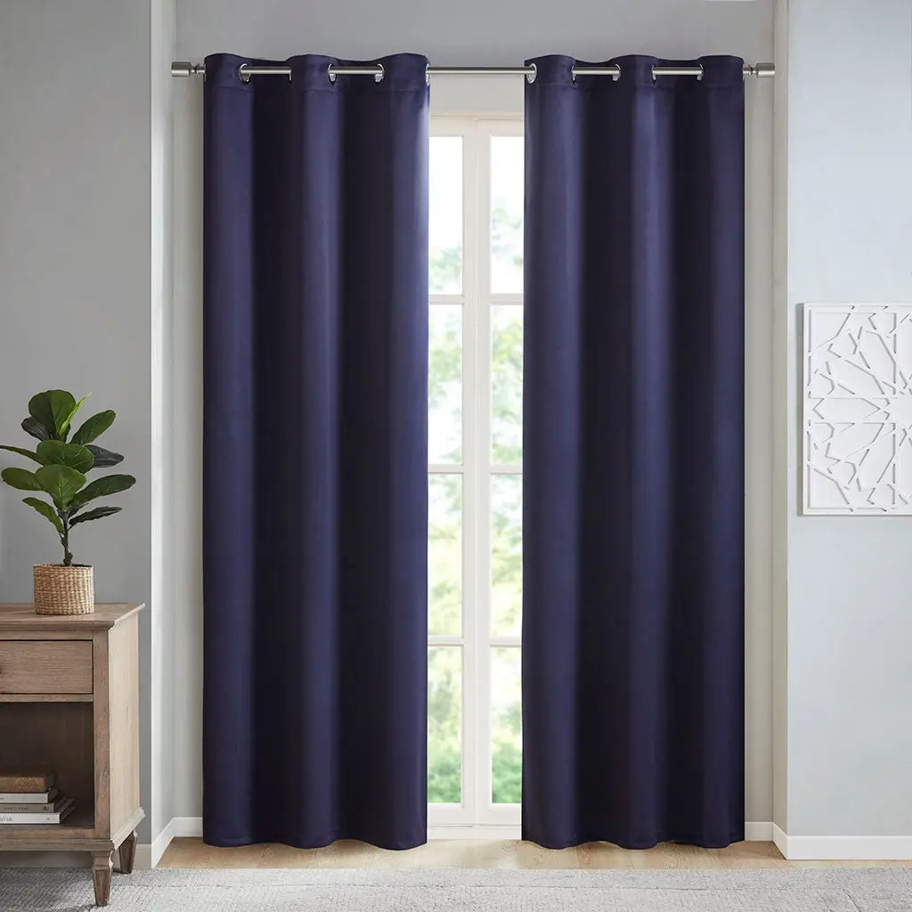 Solid Blackout Triple Weave Grommet Top Drape Panel Pair Navy Polyester jla