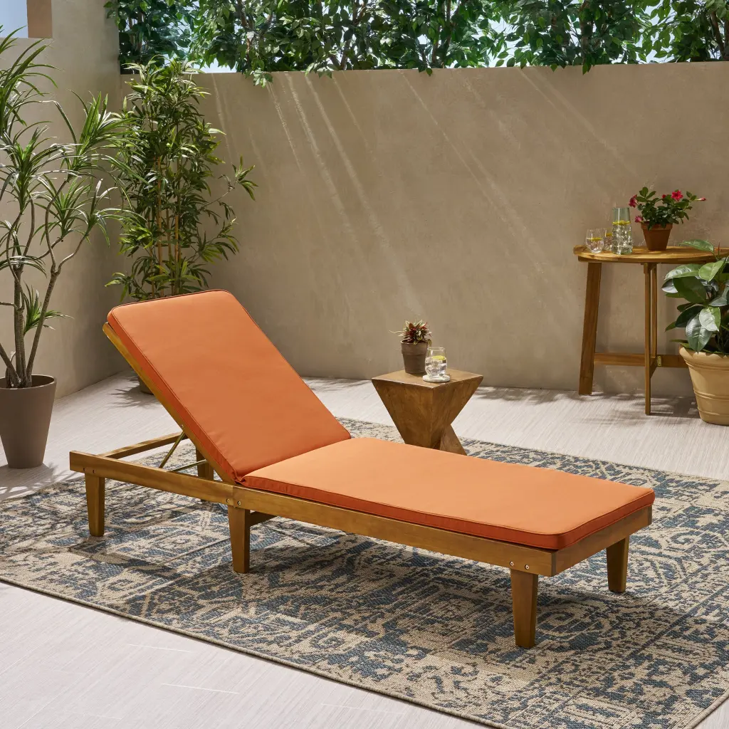 Nadine Orange Wood Water-Resistant Chaise Lounge Cushion nh-purenest