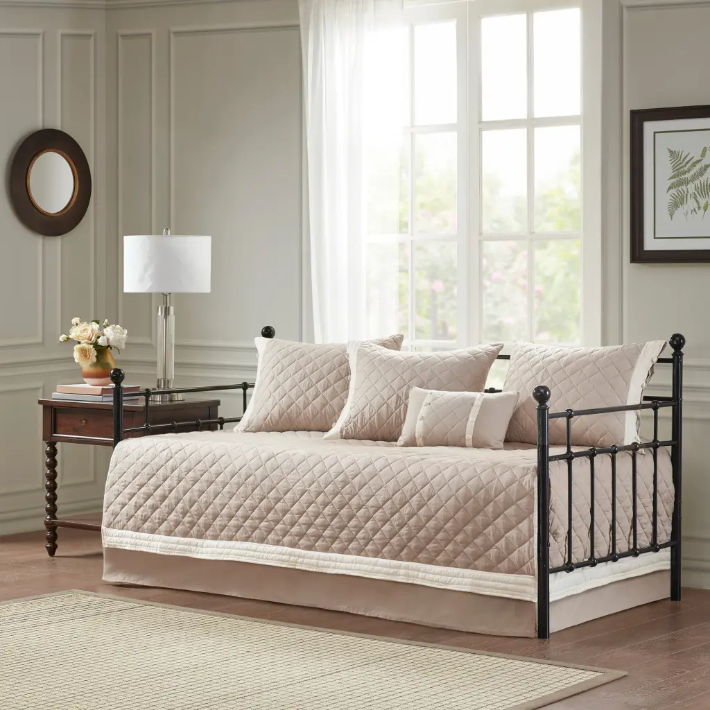 6 Piece Cotton Daybed Cover Set Khaki Polyester Bedding jla