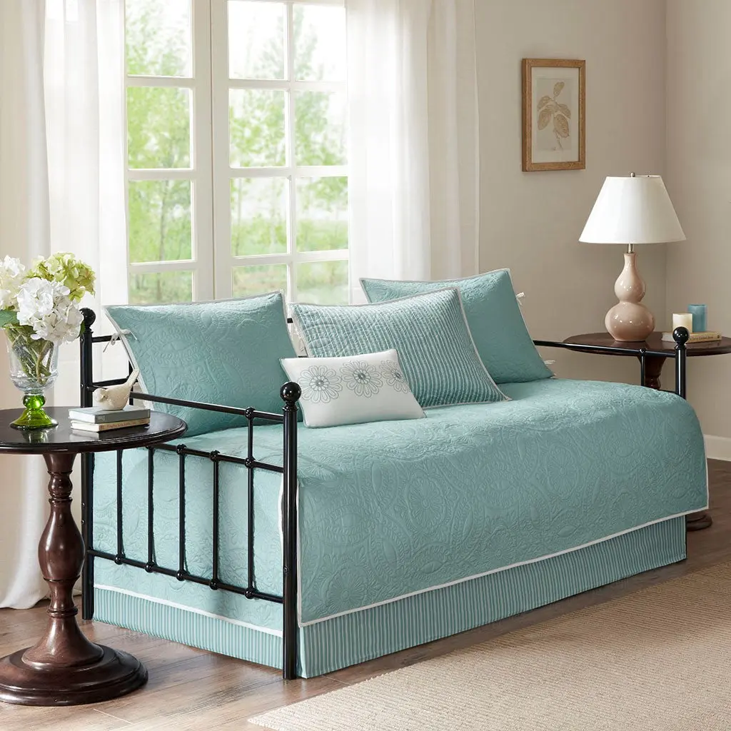 6 Piece Reversible Daybed Cover Set Blue Cotton Sofa Bed Slipcover jla