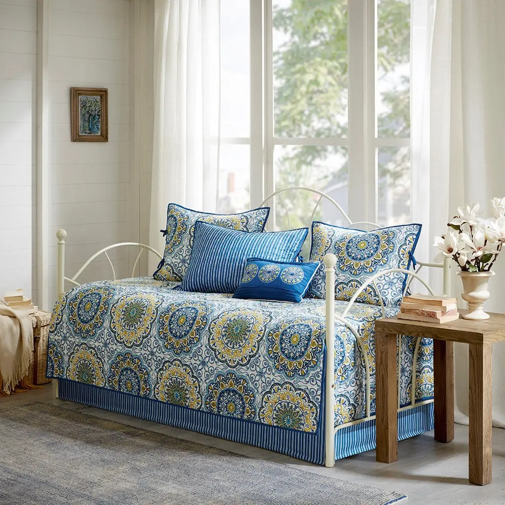 6 Piece Reversible Daybed Cover Set Blue Cotton Daybed Protector jla