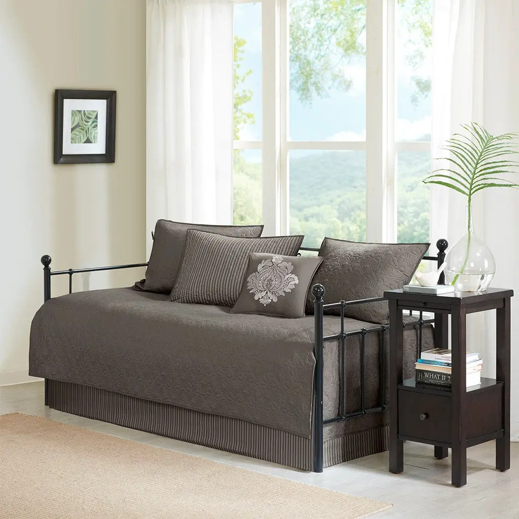 6 Piece Reversible Daybed Cover Set Dark Grey Cotton Bedding jla