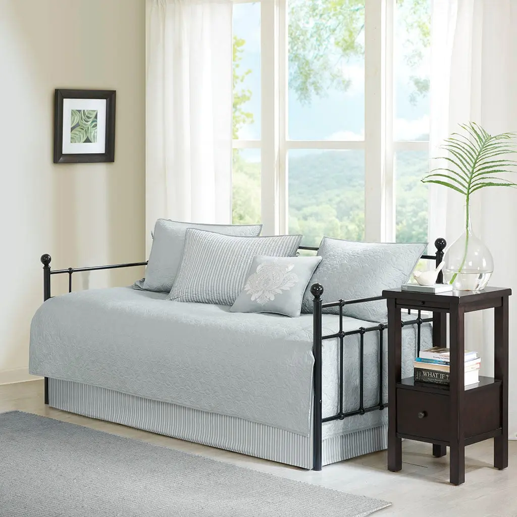 6 Piece Reversible Daybed Cover Set Grey Cotton Sofa Bed Cover jla