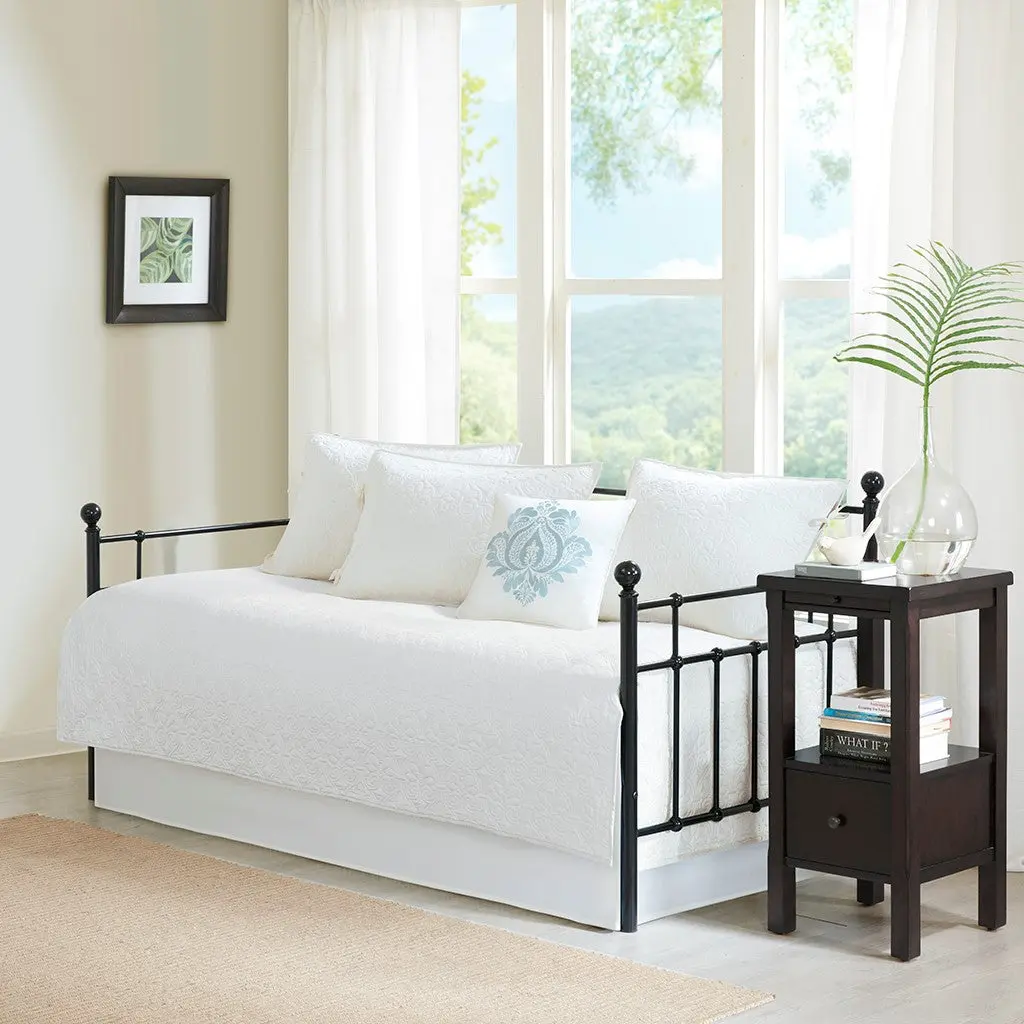 6 Piece Reversible Daybed Cover Set White Cotton Sofa Bed Slipcover jla