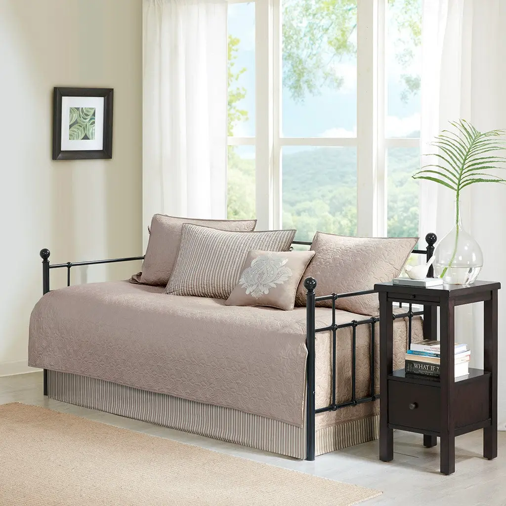 6 Piece Reversible Khaki Cotton Daybed Cover Set Twin or Full Size jla