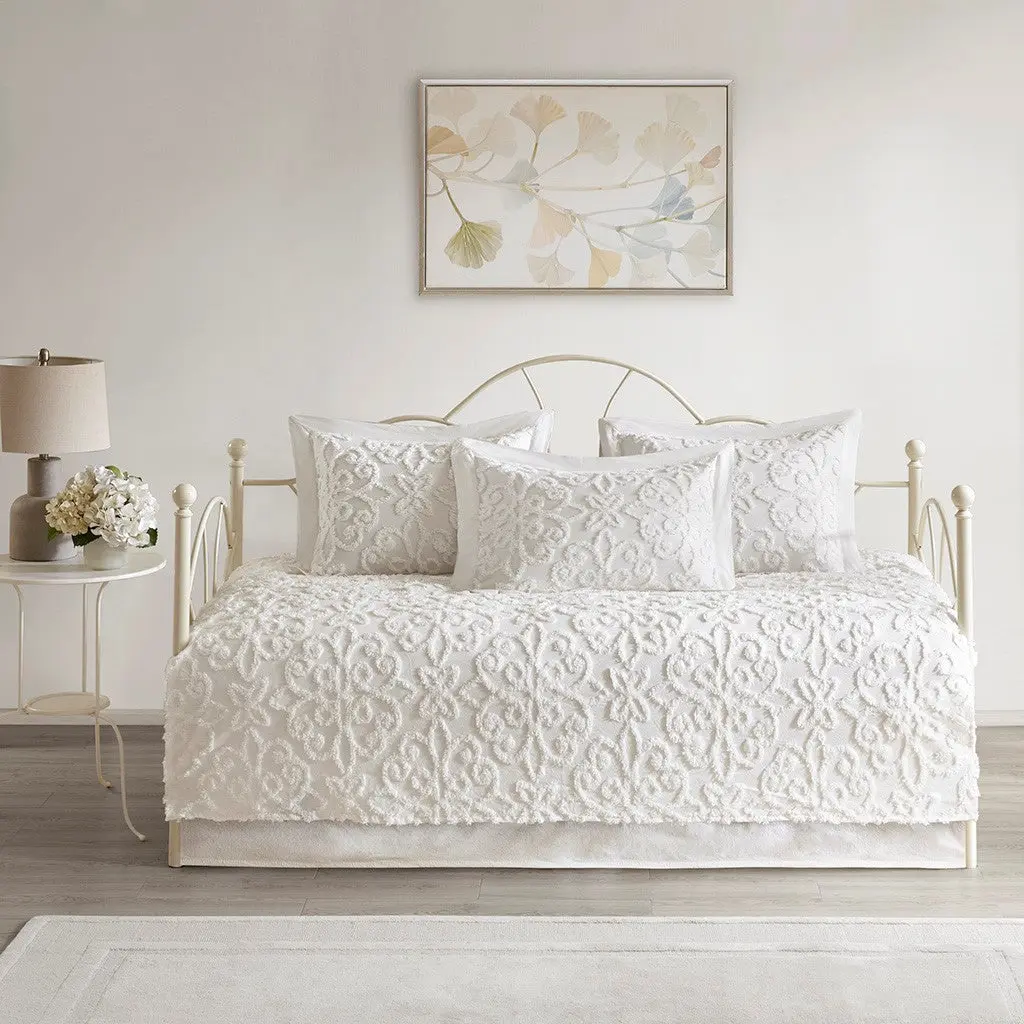 5 Piece Tufted Cotton Chenille Daybed Set Off White Daybed jla
