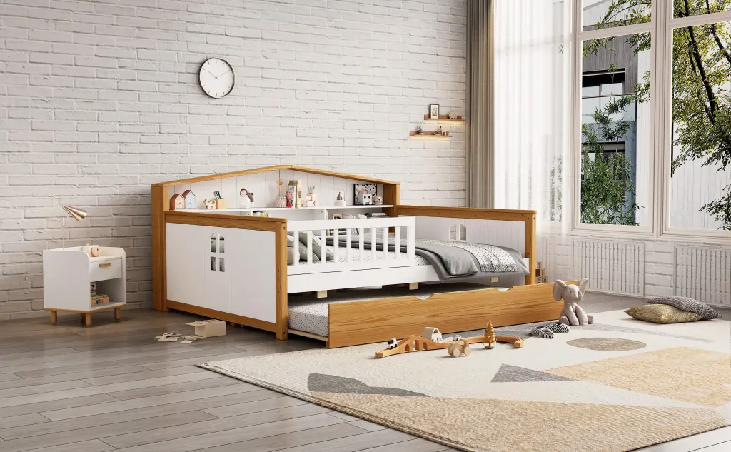 Full Size Wooden Daybed Trundle and Bookcase Headboard bed best