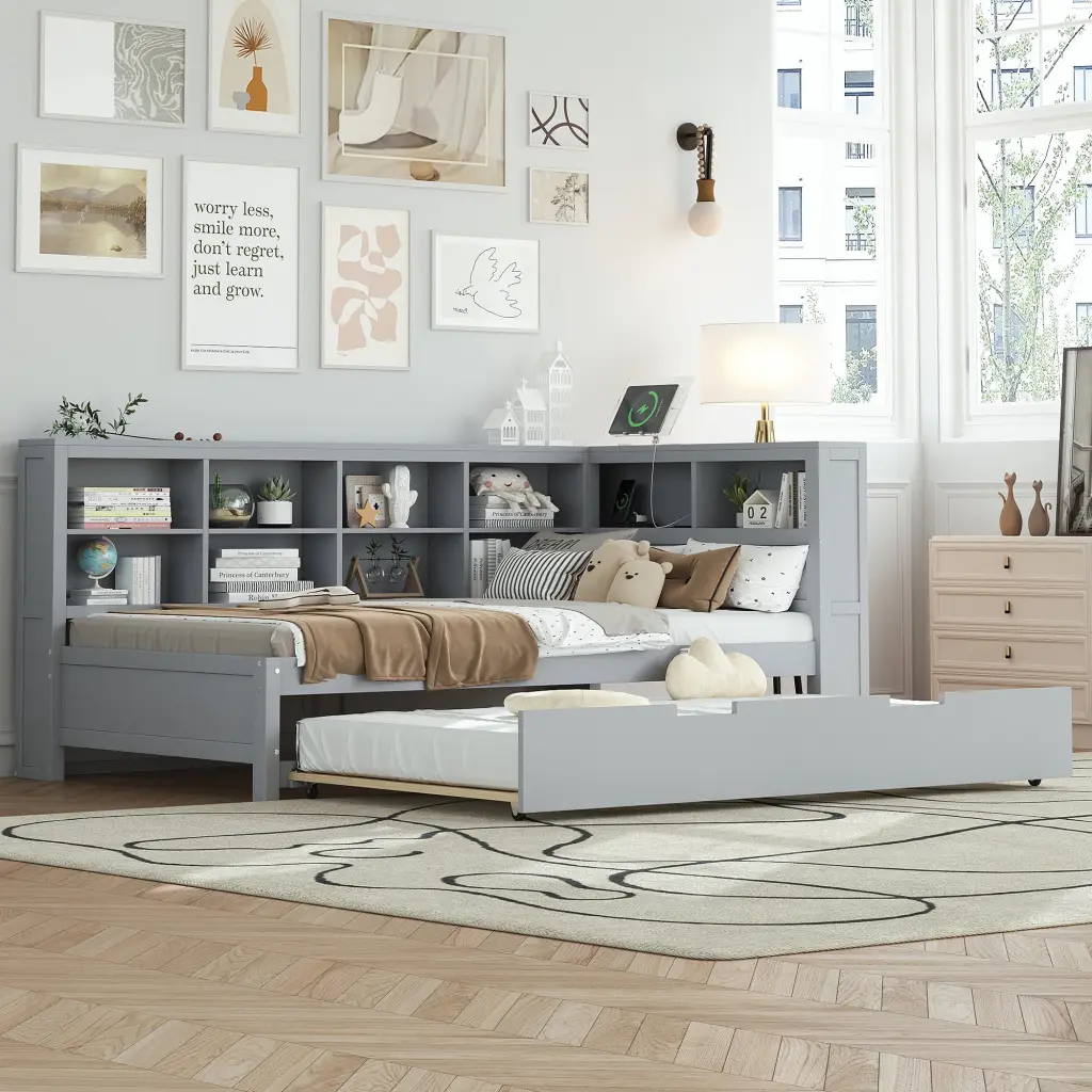 Wooden Twin Dimensions Daybed Trundle and Storage Drawers homey life