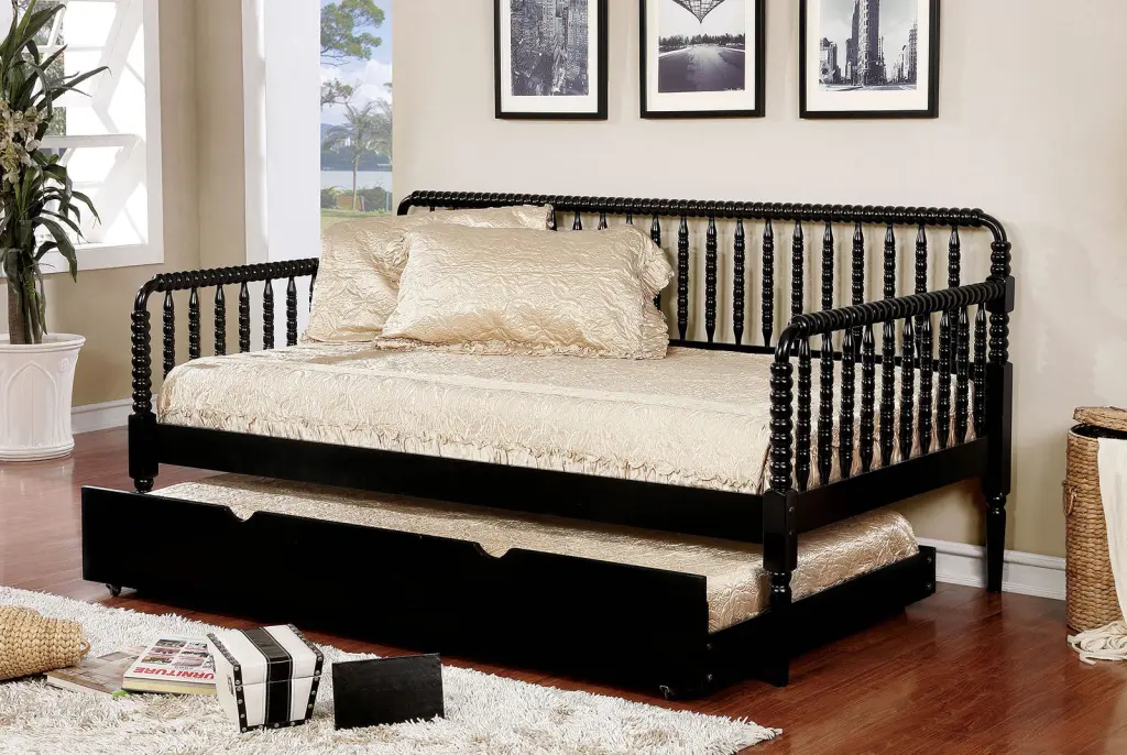 Black Timberen Twin Day Bed Unique Design Railing Headboard Platform Bed kanepe