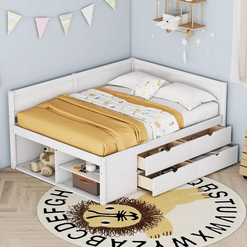 Full Dimensions Daybed Drawers and Shelves White Full Solid Wood lucky furniture