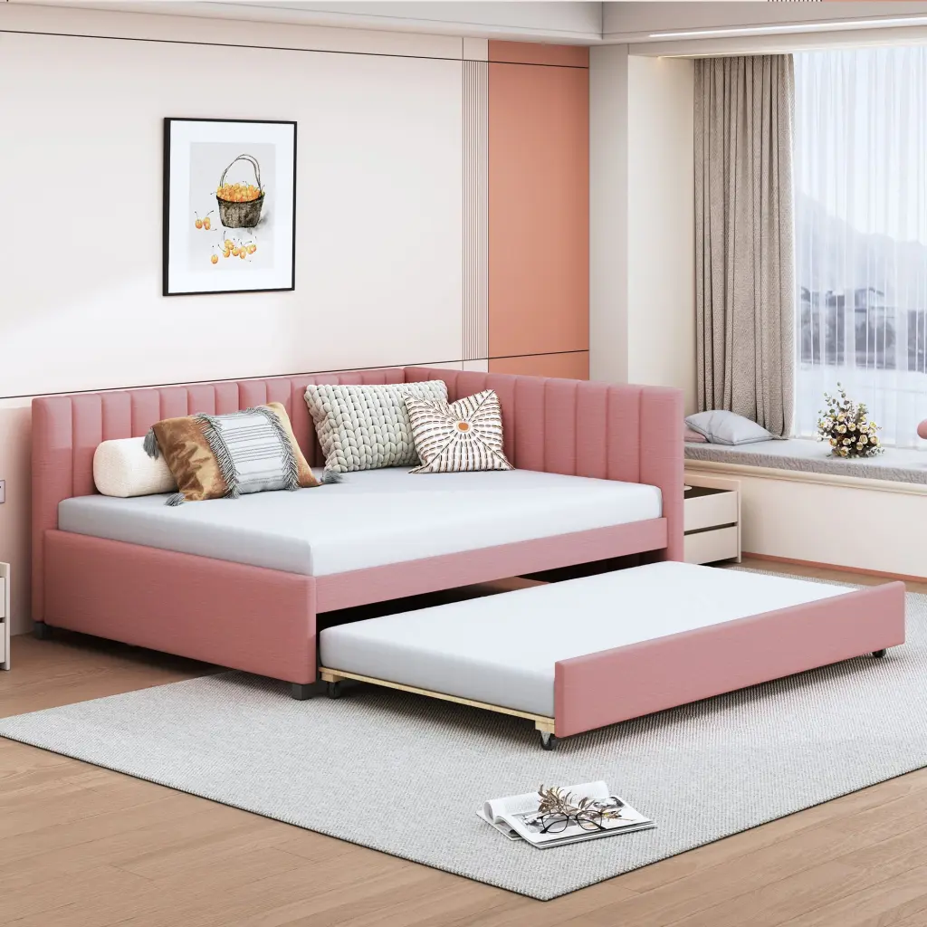 Full Upholstered Daybed Trundle Sofa Bed Frame lucky furniture