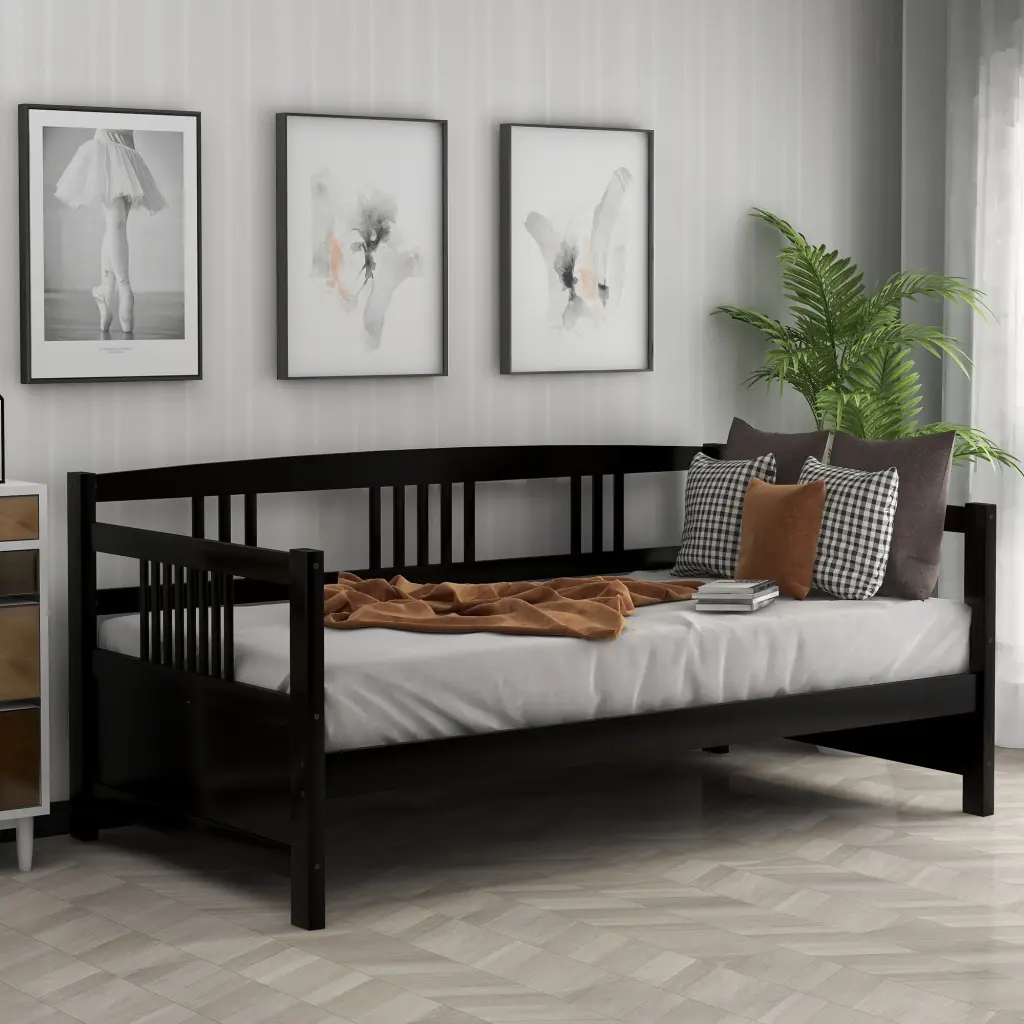 Modern Solid Wood Daybed Twin Dimensions Espresso Multifunctional lucky furniture