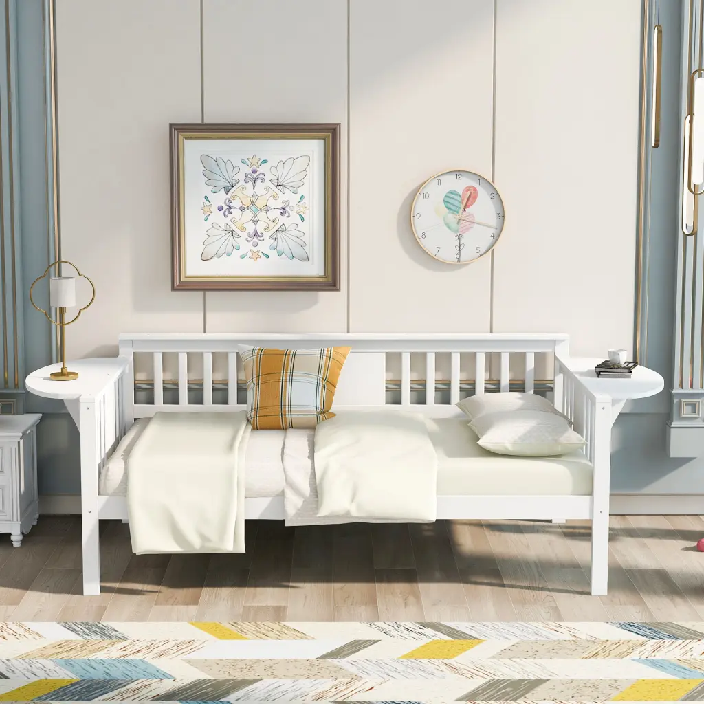 Twin Dimensions Daybed Wood Slat Support White White Solid Wood Trundle Bed lucky furniture