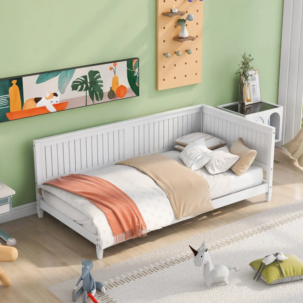 Twin Dimensions Wood Daybed Sofa Bed White Solid Wood MDF lucky furniture