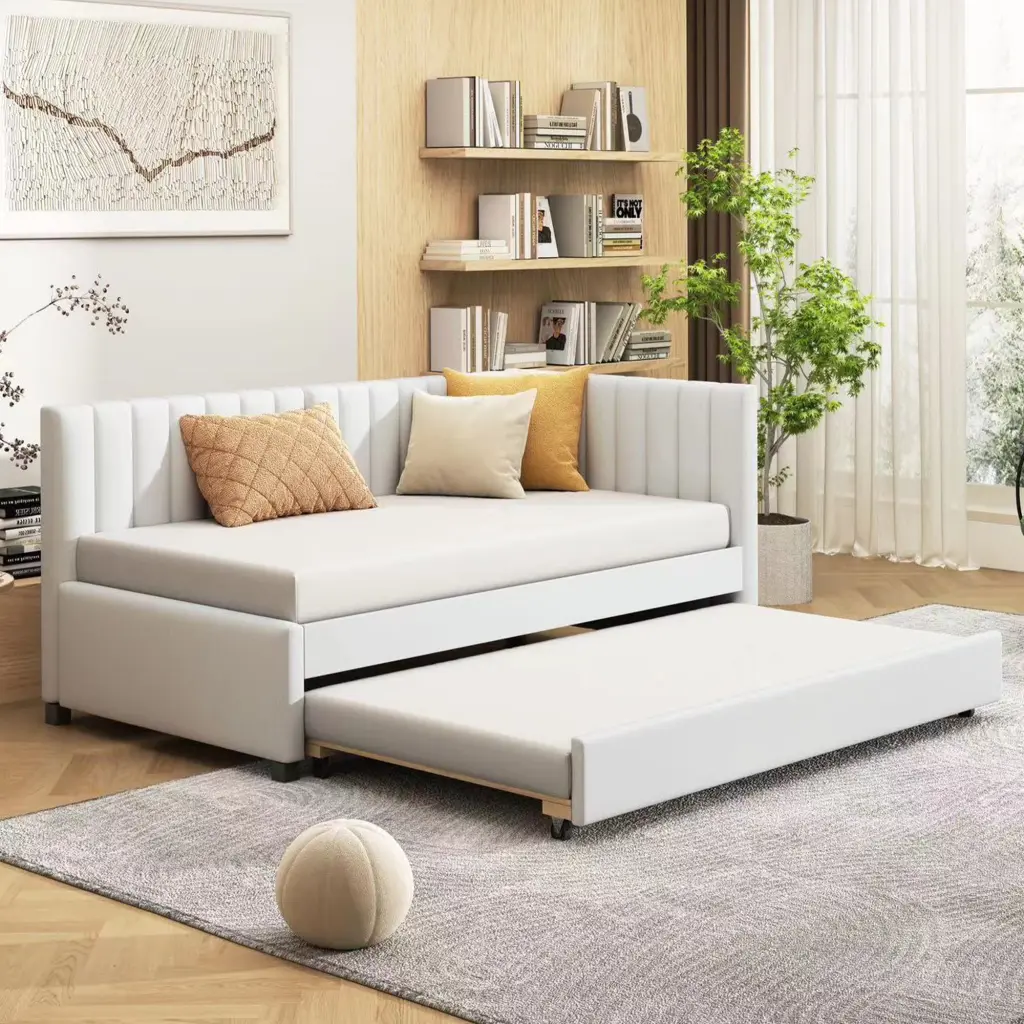 Upholstered Daybed Trundle Twin Sofa Bed Frame No Box Spring lucky furniture