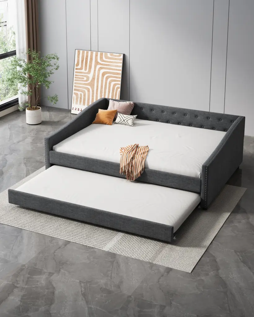 Full Size Daybed Twin Size Trundle Upholstered Tufted Sofa Bed rnb