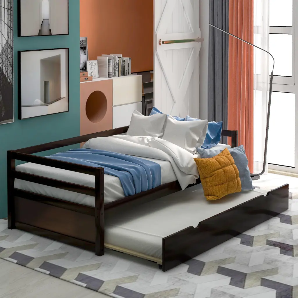 Daybed Trundle Frame Set Twin Size Espresso Finish wm store