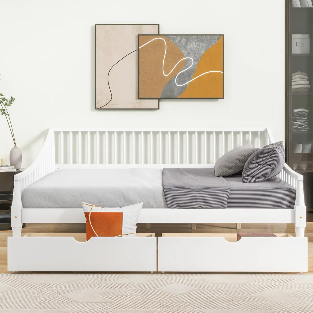 Full Daybed Two Storage Drawers and Sturdy Legs White Modern Sleeper wm store