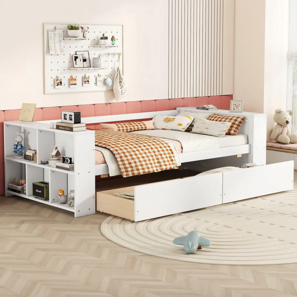 Twin Dimensions Daybed Shelves and Drawers White Twin White Pine wm store