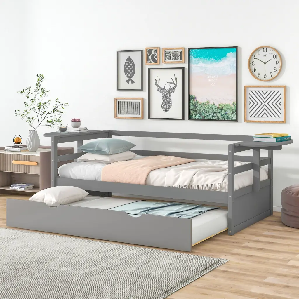 Twin Dimensions Daybed Trundle And Collapsible Shelves Gray wm store