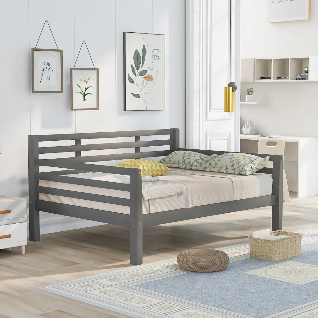 Wooden Full Daybed Clean Lines Gray Pine wm store