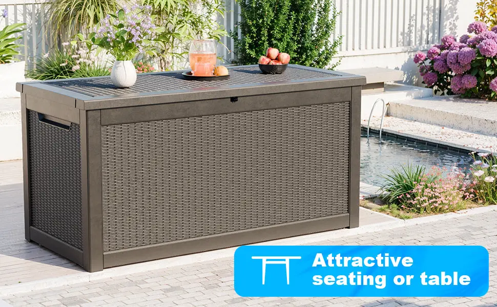 260 Gallon Deck Box Water-resistant Resin Large Outdoor Storage Box Patio sukk