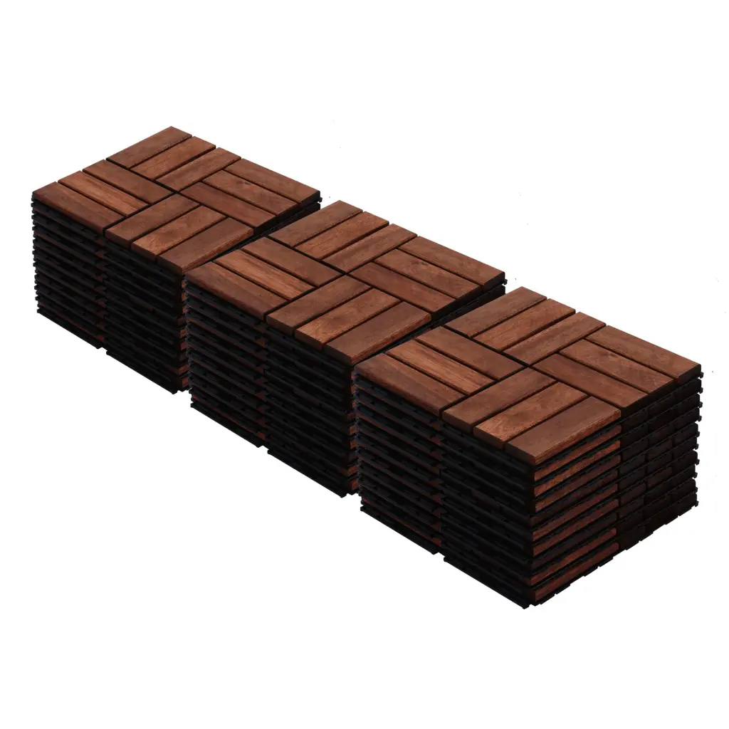 Acacia Timber Interlocking Deck Tiles Checker Pattern 30 Pcs 12x12 Inch beefurni