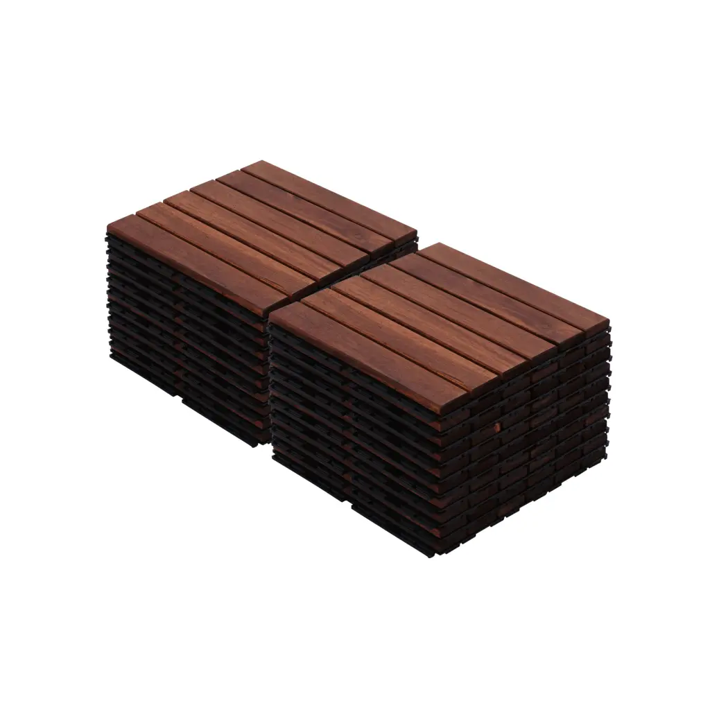 Acacia Timber Interlocking Deck Tiles Striped Pattern 20 Pcs 12x12 Inch beefurni